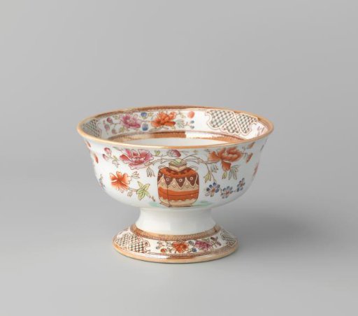 Ewer on a stand, with a polychrome representation of pots with flowering branches