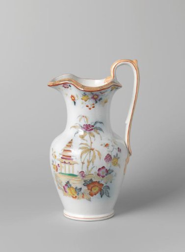 Ewer with polychrome flowers and a pagoda
