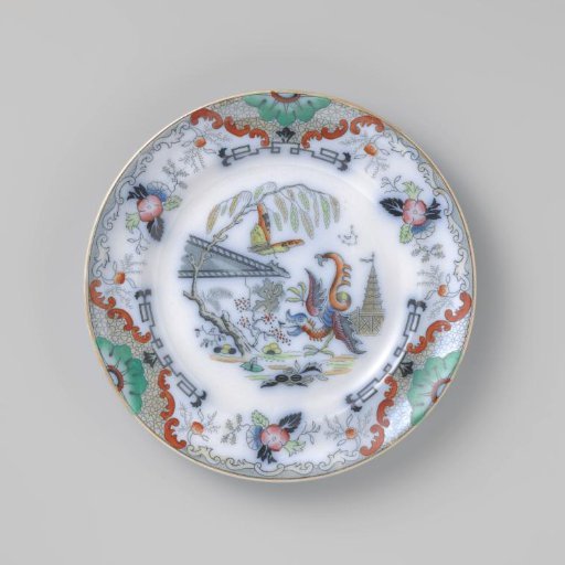 Plate with a house, a dragon, and a butterfly on the face
