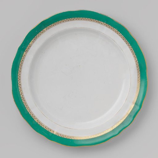 Bowl, round, with green border and golden Greek band
