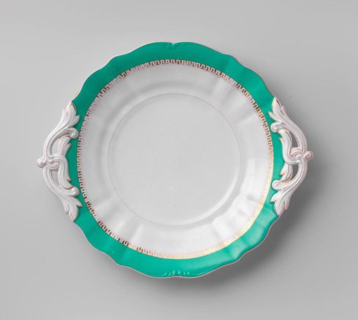 Bowl, round, with green border and golden Greek band