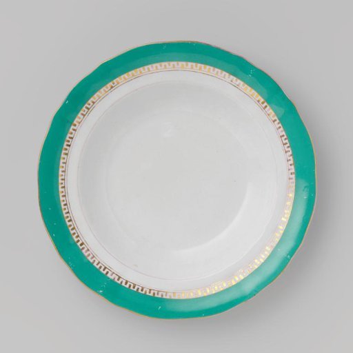 Plate with green border and golden Greek band