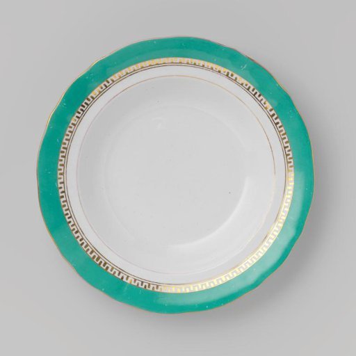 Plate with green border and golden Greek band