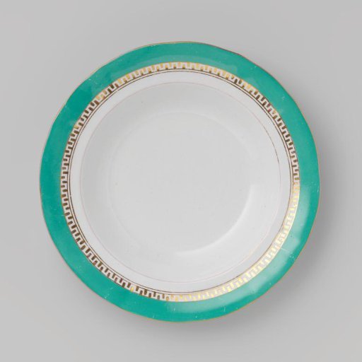 Plate with green border and golden Greek band