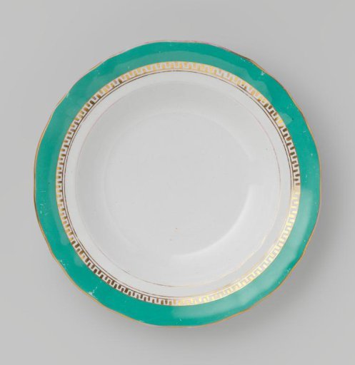 Plate with green border and golden Greek band
