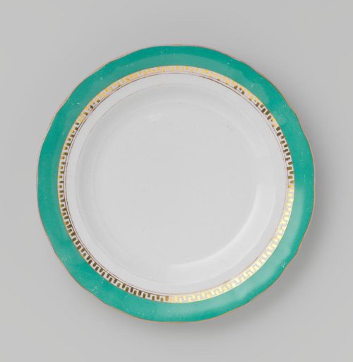 Plate with green border and golden Greek band