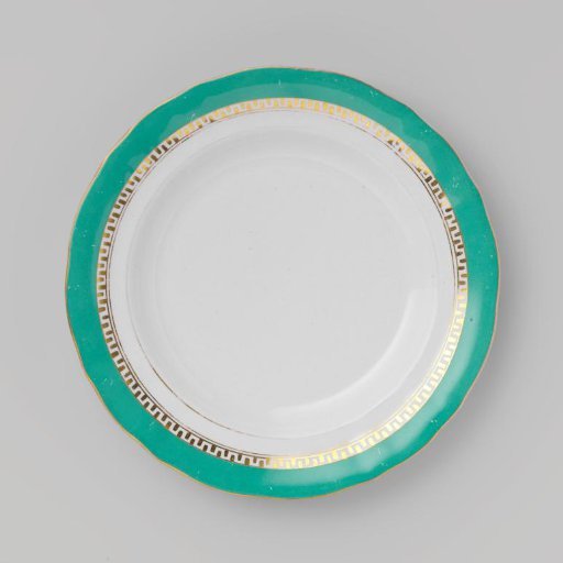 Plate with green border and golden Greek band