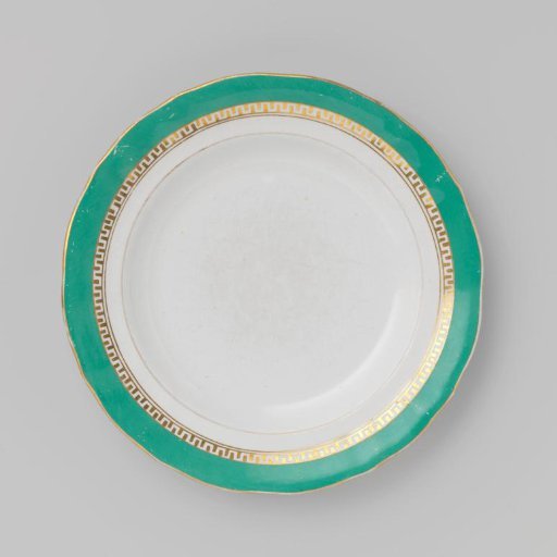 Plate with green border and golden Greek band