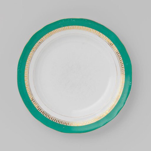 Plate with green border and golden Greek band
