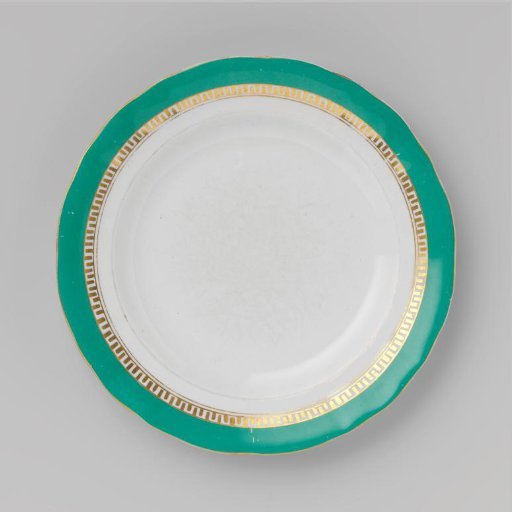 Plate with green border and golden Greek band