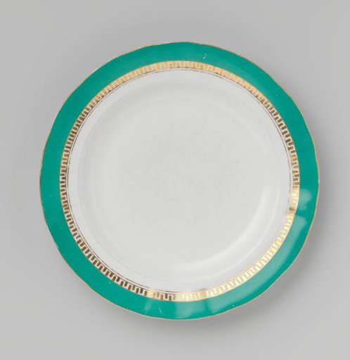 Plate with green border and golden Greek band