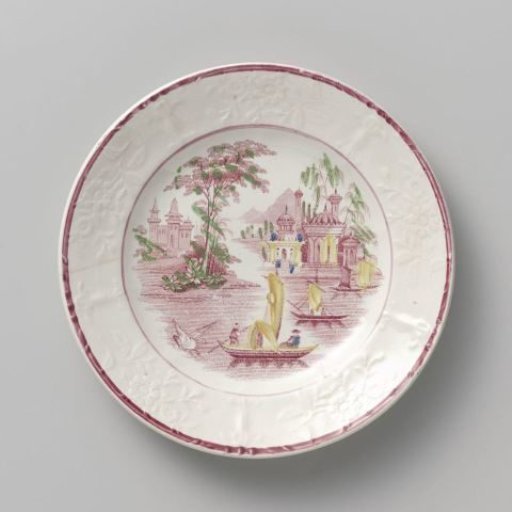 Plate with on the flat a river landscape