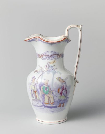 Ewer with a Chinese man on a throne with servant and soldier