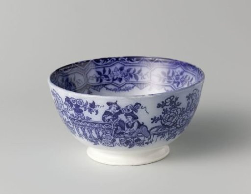 Bowl with two Chinese figures seated on a fence with winevines and grape clusters