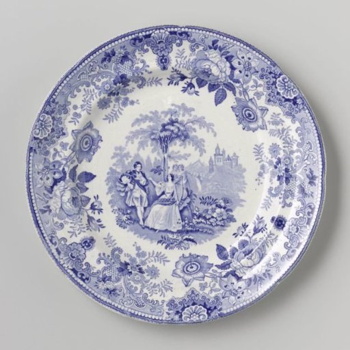 Platter with a company in a landscape with a castle