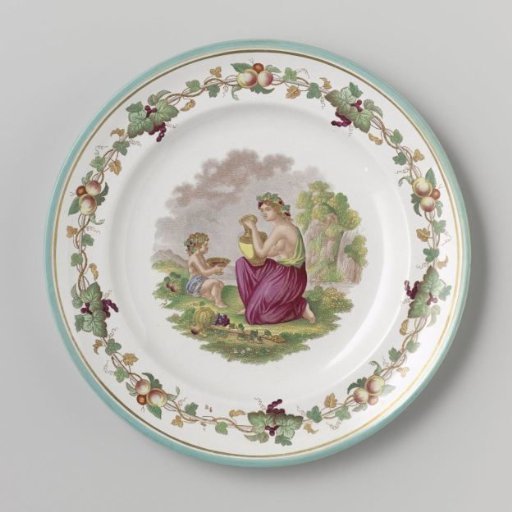 Platter with a young Bacchus and a woman beside a waterfront