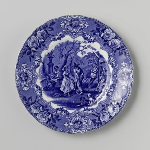 Plate with a musical and dancing company on the ground