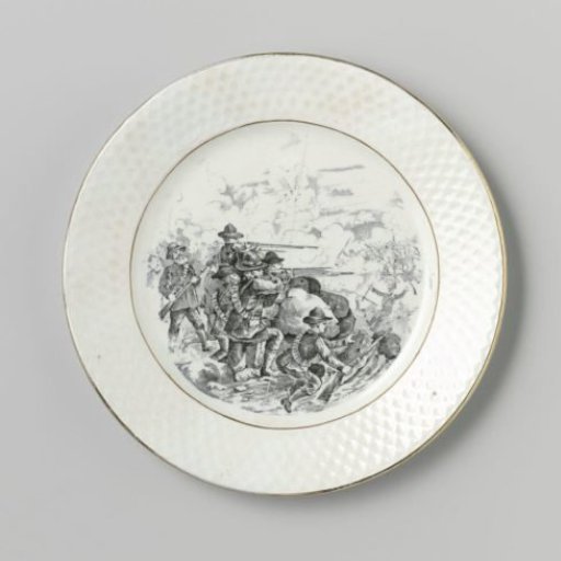 Plate with a war scene on the flat surface