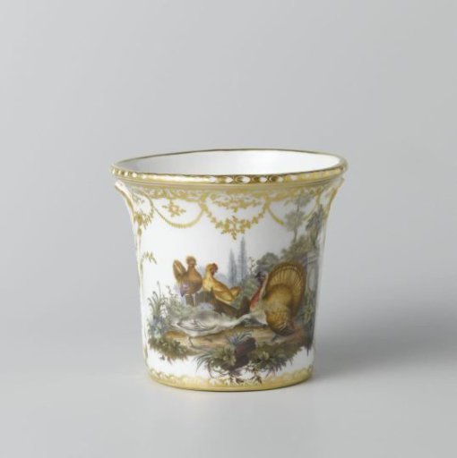 Three decorative flower pots (cache-pots) on saucers