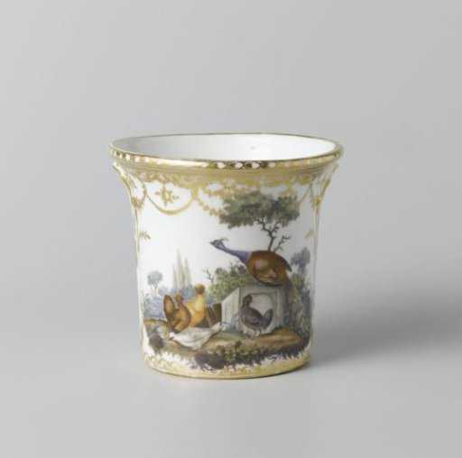 Three decorative flower pots (cache-pots) on saucers