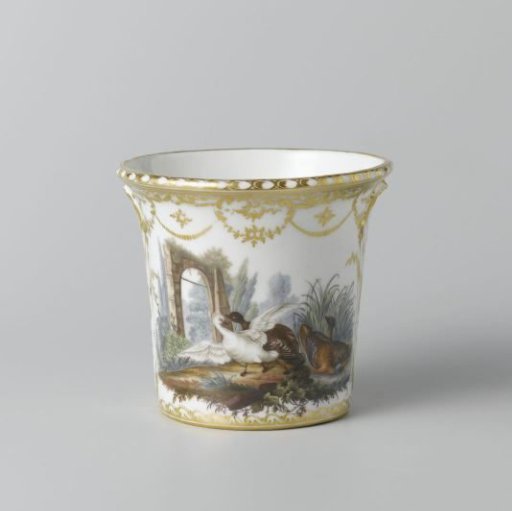 Three decorative flower pots (cache-pots) on saucers
