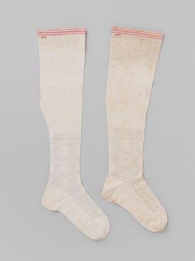 Stocking of White Knitted Cotton, Openwork Fancy Pattern on Heel and Instep