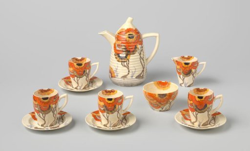 Tea service with a multicoloured floral decoration