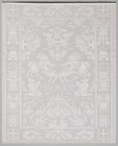 Tablecloth of linen damask with a historical scene