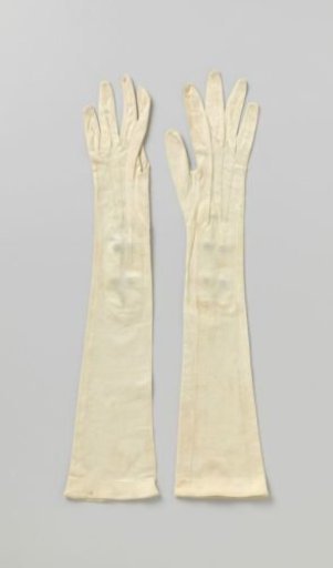Glove of white tricot with two beige press studs