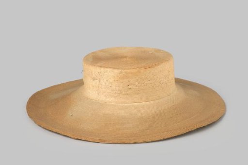 Straw hat, large crown with very wide brim, the original decoration is missing