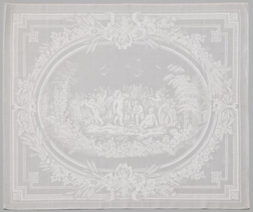 Tablecloth of white linen damask