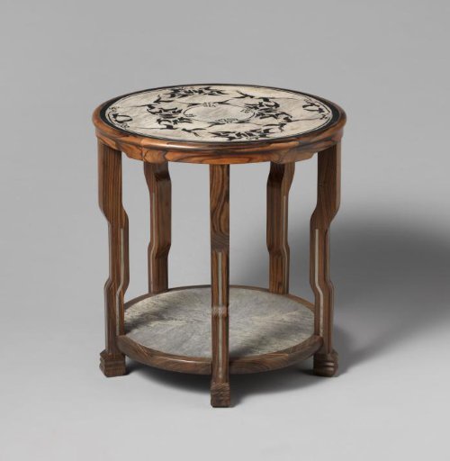 Table of coromandel and ebony wood, inlaid with tin borders