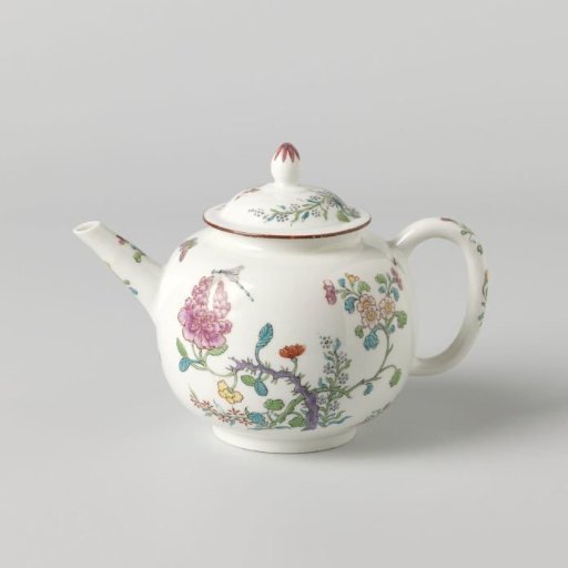Teapot, multicolored painted with flowering branches and insects