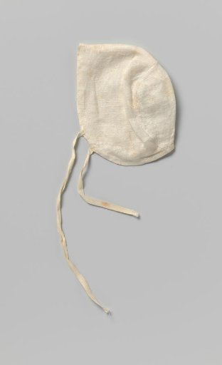 Child's cap of white damask with a broad brim