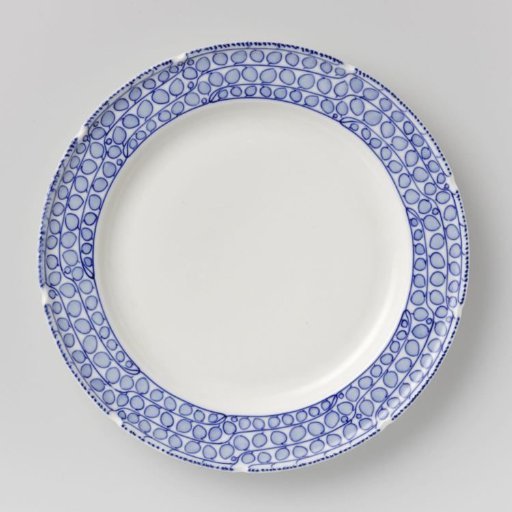 Plate, the rim painted with blue leafy vines