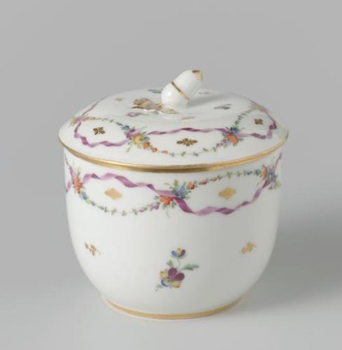 Sugar bowl, painted with wildflowers and gold sequins