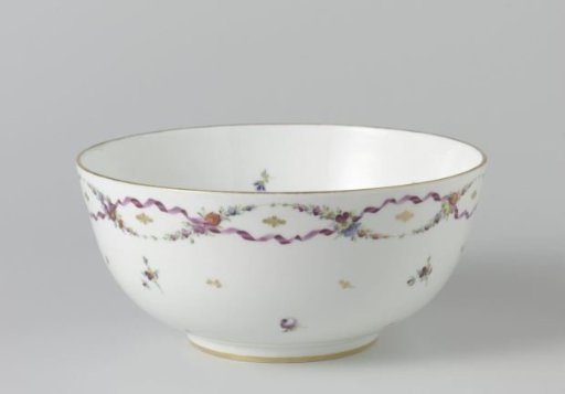 Bowl, painted with straw flowers and gold sequins