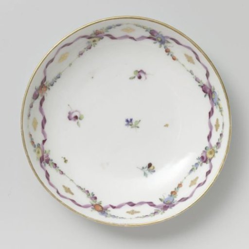 Plate, decorated with straw flowers and gold sequins