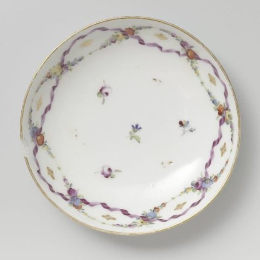Plate, decorated with straw flowers and gold sequins