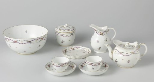 Tea service, painted with wildflowers and gold lozenges