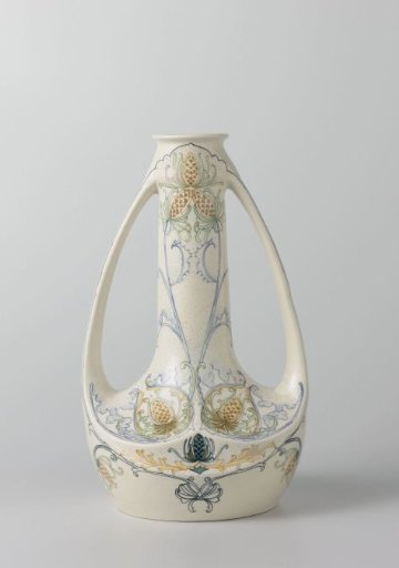 Earthenware vase with handles, decorated with stylized floral motifs