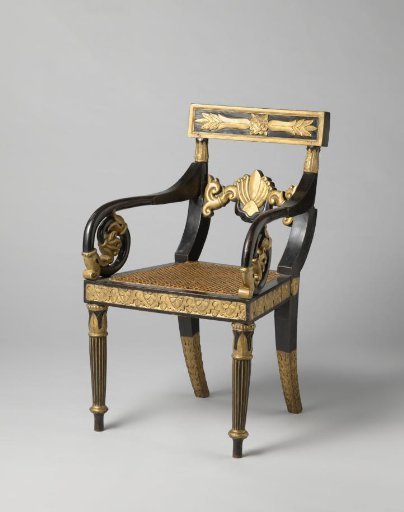 Armchair, black lacquered with gilded carving