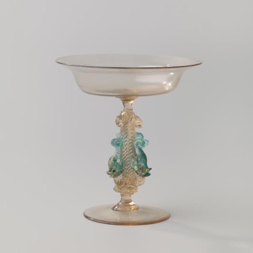 Tazza with a stem with three dolphins