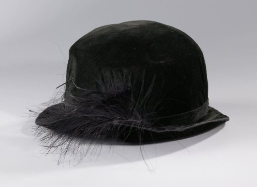 Hat of black silk velvet with a decoration of marabou feathers