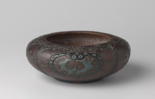 Bowl with Incised Ornament and Enamel Decoration