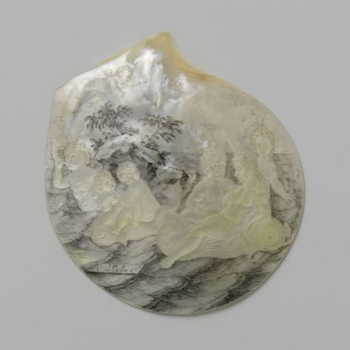 Oyster Shell with Sea Figures and a Rock with Plants