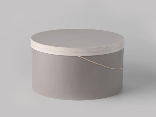 Round hatbox of cardboard covered with grey paper