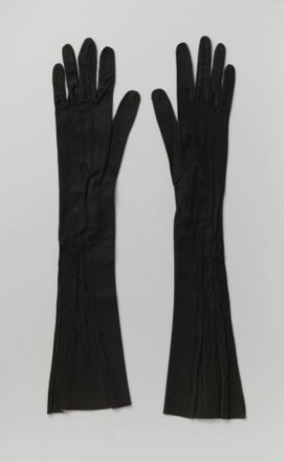 Pair of evening gloves with gathered embroidery