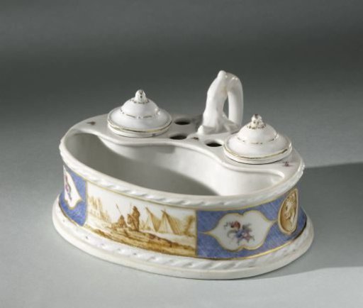 Inkstand, painted with a landscape with figures at tents