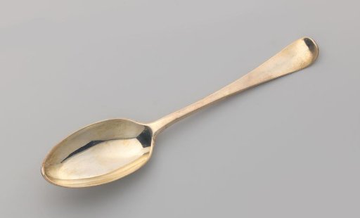 Spoon with oval bowl and handle with curling, rounded end